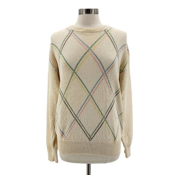 Vintage Par Four Argyle Ivory Knit Sweater Womens Medium - Picture 1 of 8